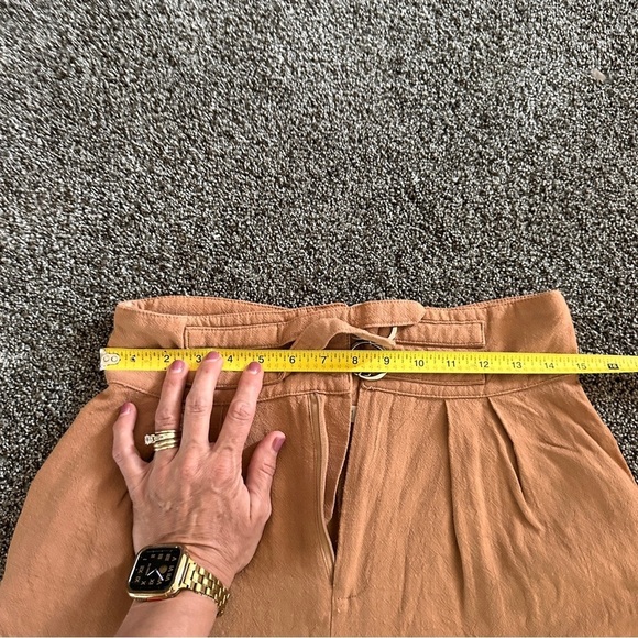 ILLA ILLA Orange /Tan High Waist Linen Blend Paperbag Pants Women’s M Boho Chic - Picture 9 of 15